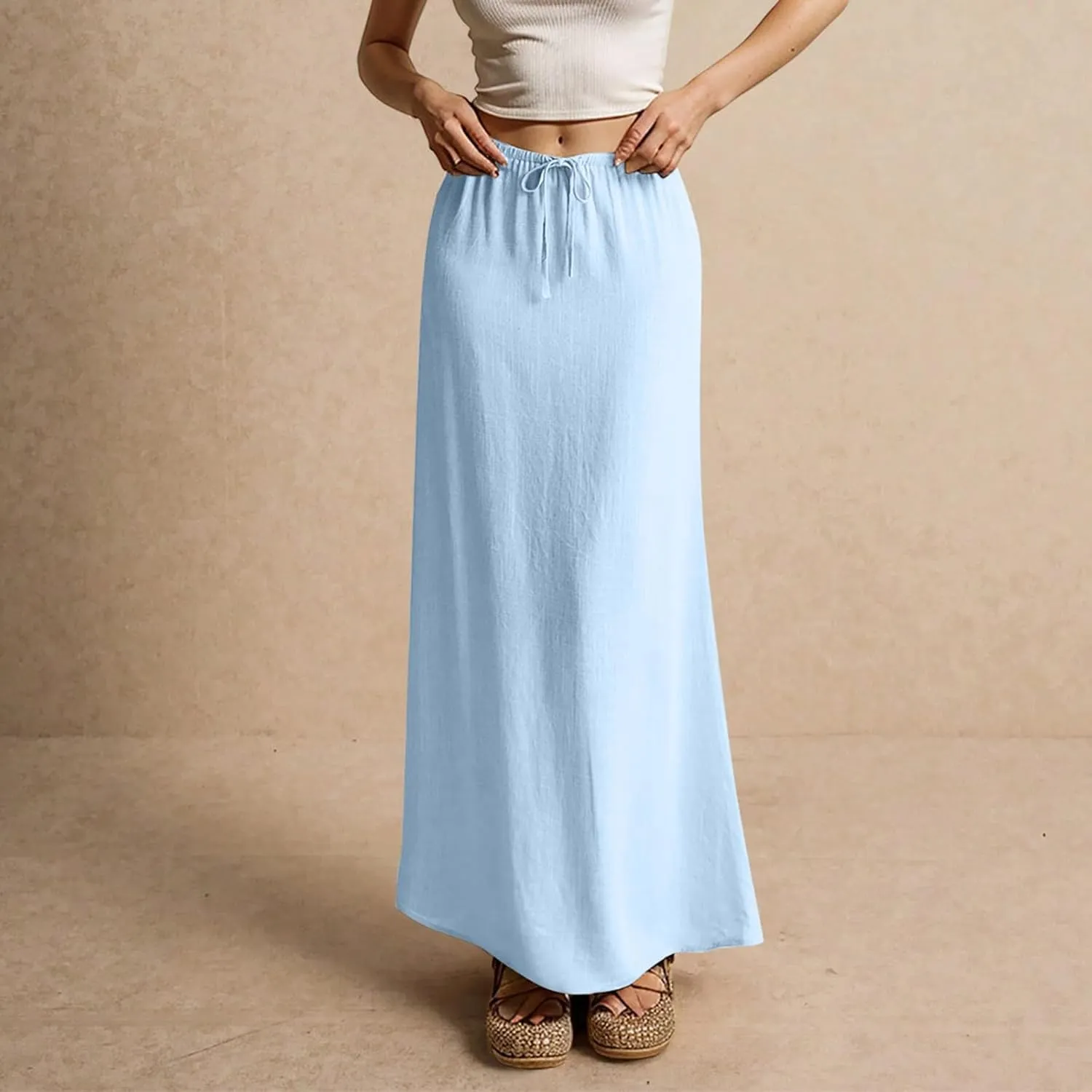 2025 Womens Boho Casual Tie Long Maxi Skirt Summer Low Waisted Casual Basic Warp Skirts for Beach Vacation Daily