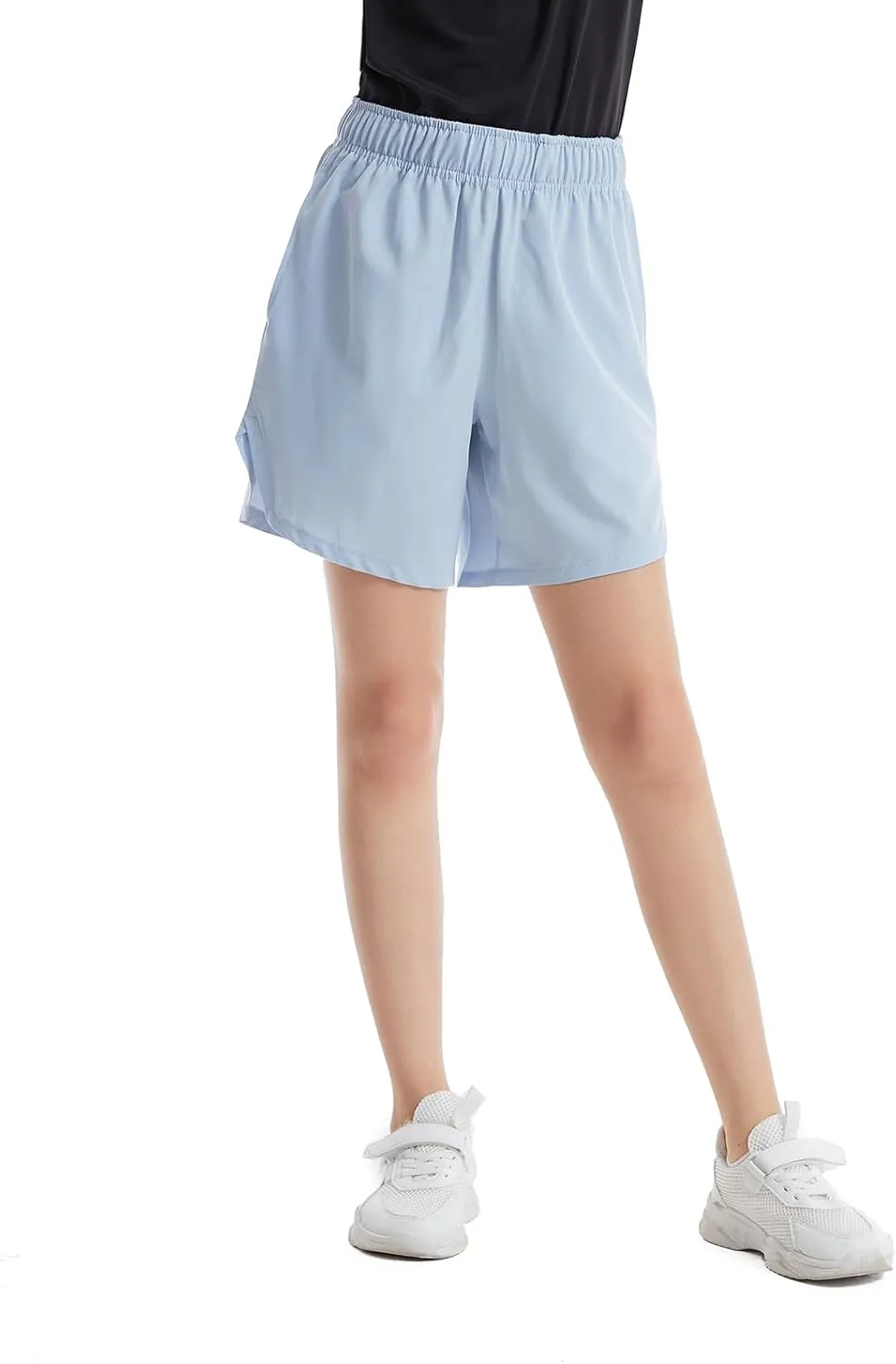 4 Packs Girls Athletic Shorts with Pockets Running Active Shorts Dry-Fit, Sports Workout Shorts for Kids Teens
