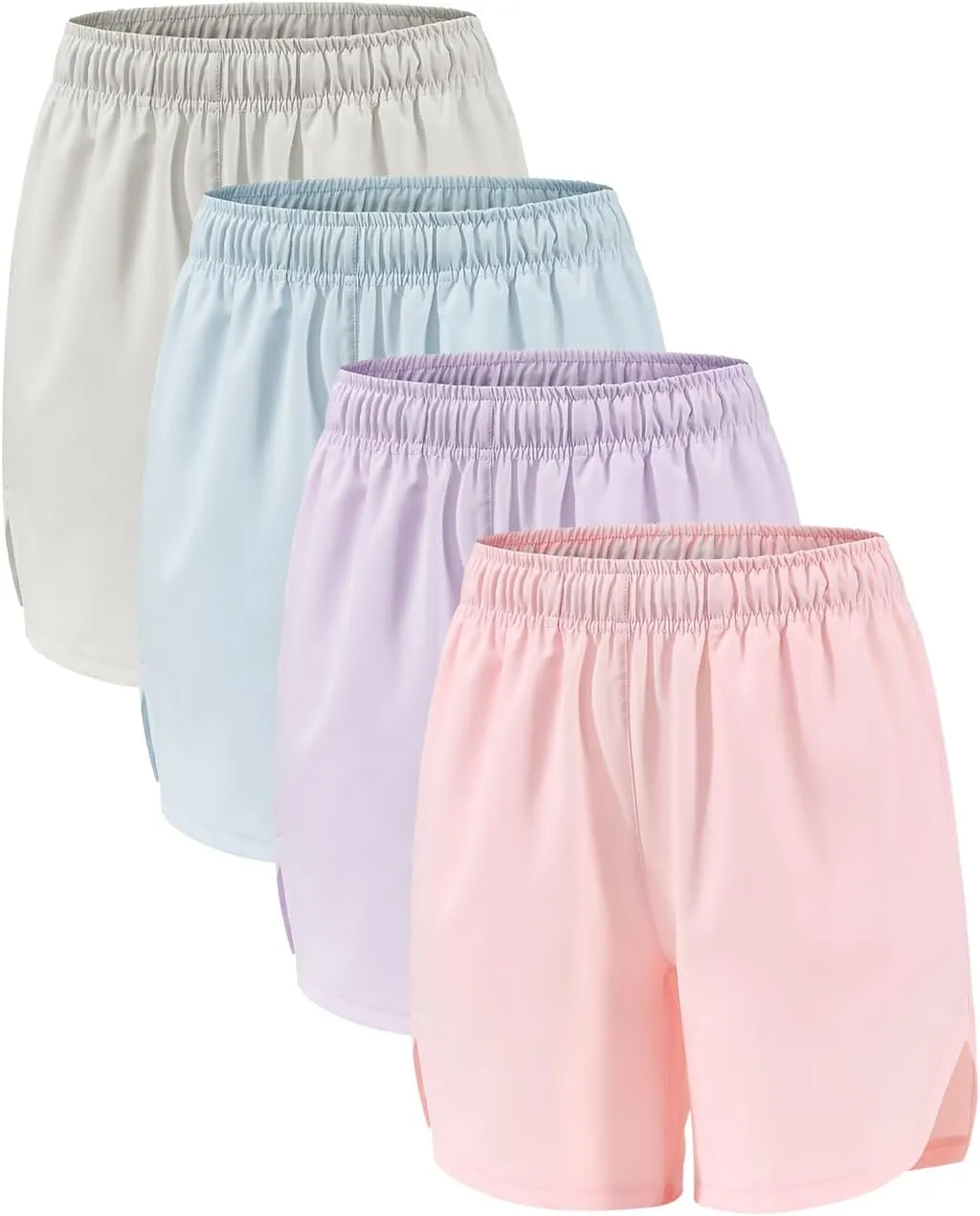 4 Packs Girls Athletic Shorts with Pockets Running Active Shorts Dry-Fit, Sports Workout Shorts for Kids Teens