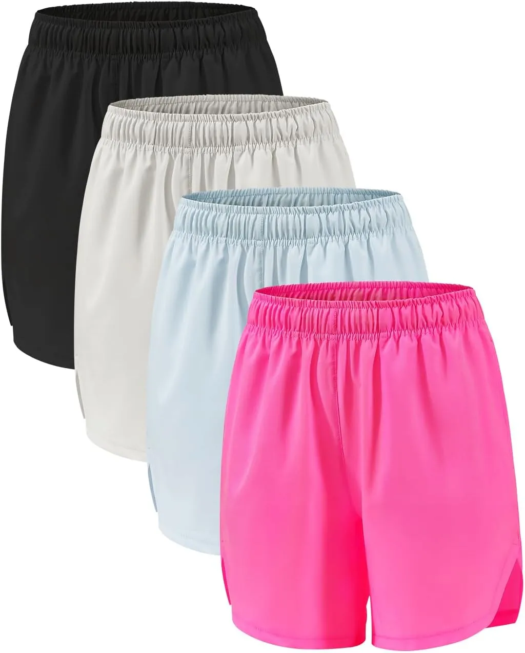 4 Packs Girls Athletic Shorts with Pockets Running Active Shorts Dry-Fit, Sports Workout Shorts for Kids Teens