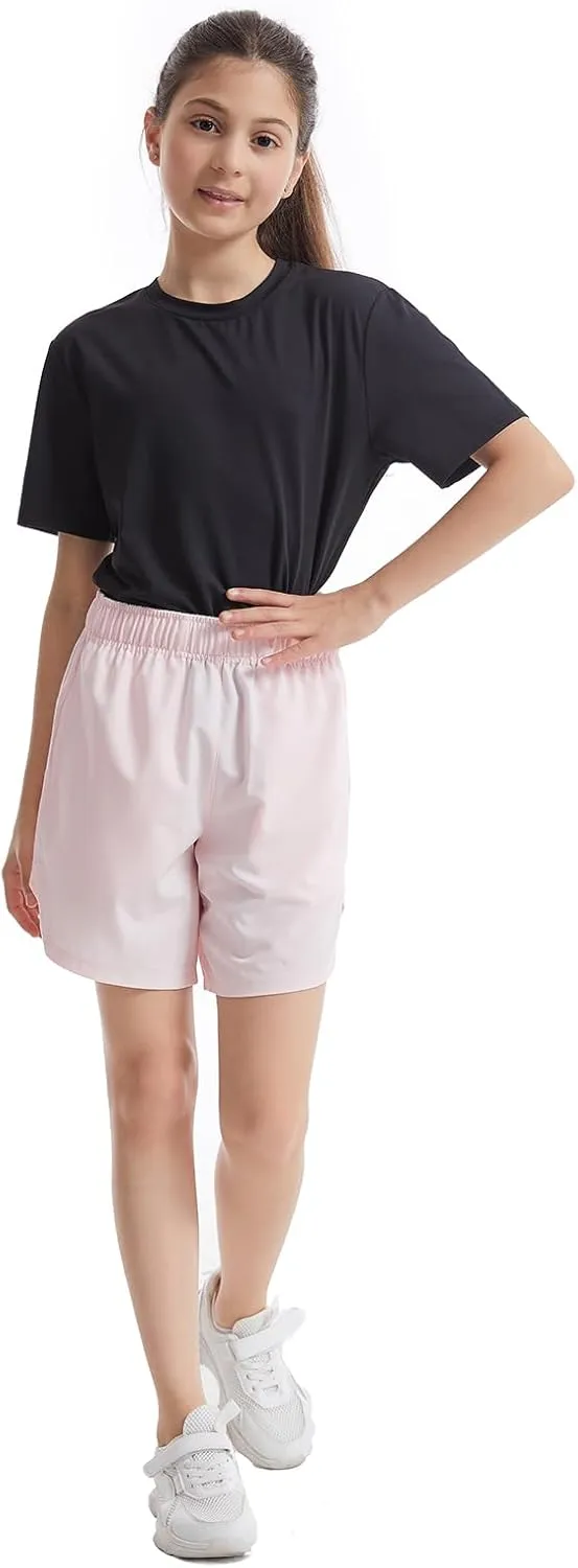 4 Packs Girls Athletic Shorts with Pockets Running Active Shorts Dry-Fit, Sports Workout Shorts for Kids Teens