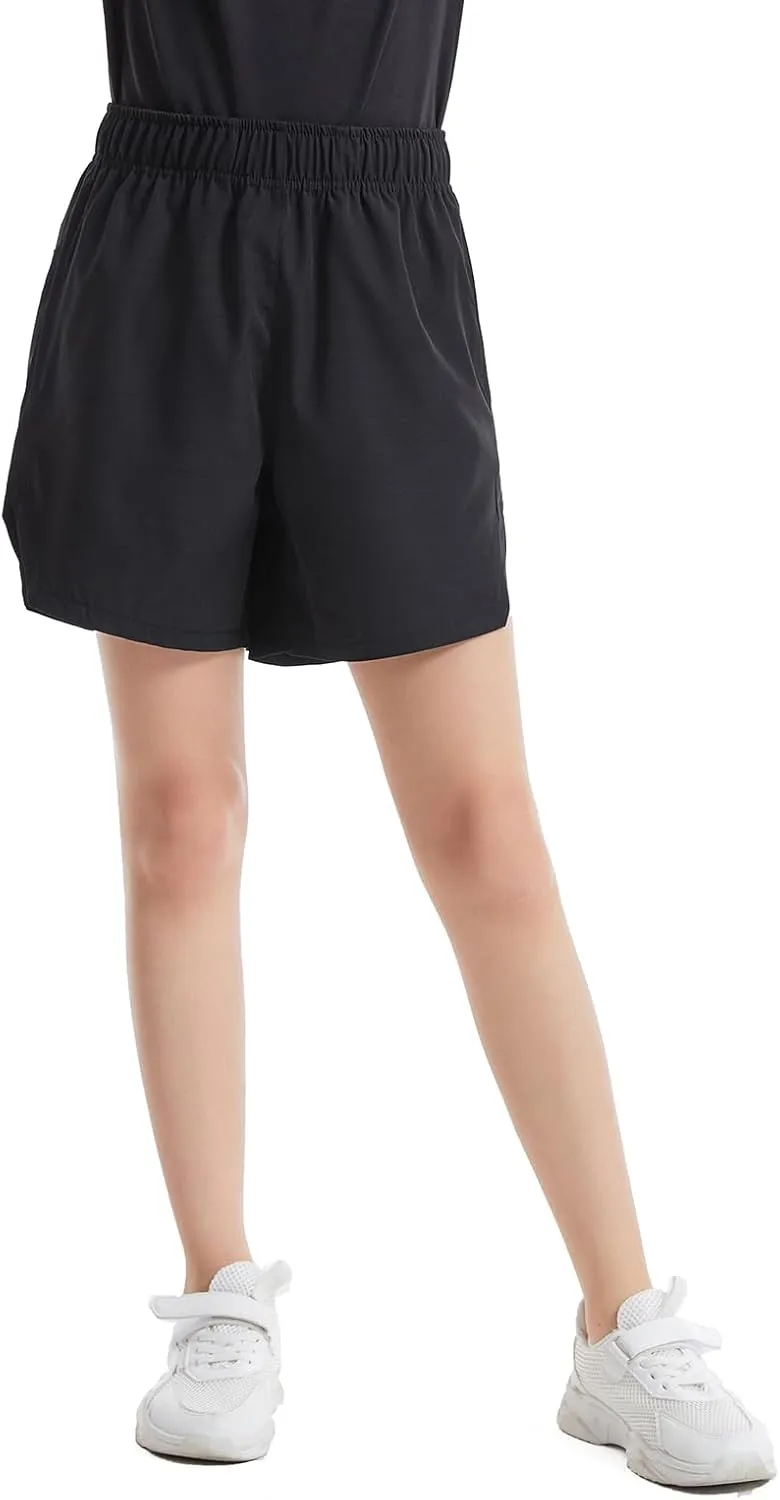 4 Packs Girls Athletic Shorts with Pockets Running Active Shorts Dry-Fit, Sports Workout Shorts for Kids Teens