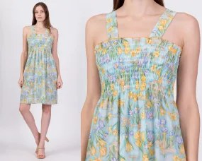 70s Sheer Blue Floral Sundress - Small