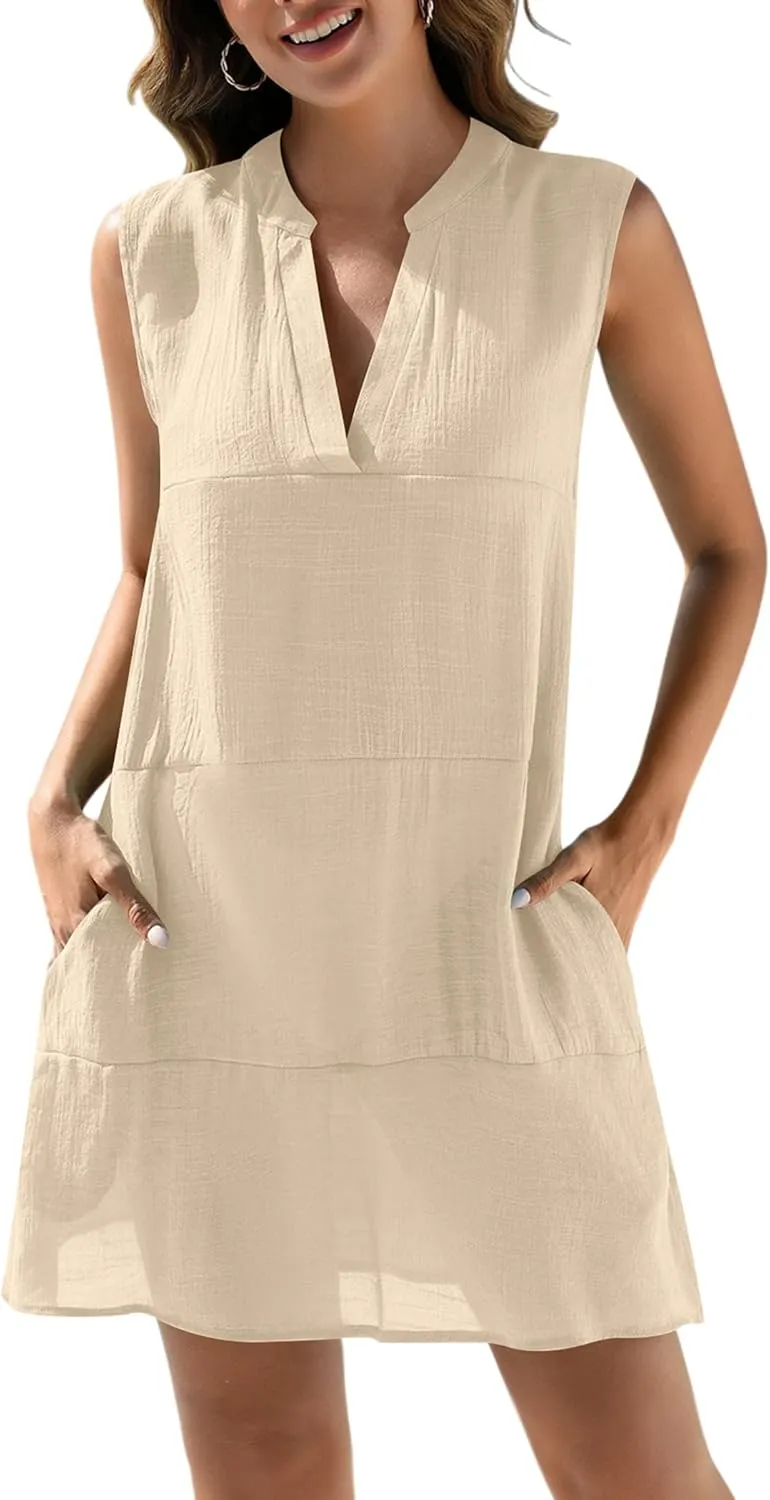 AI'MAGE Women's Bathing Suit Cover Up Sleeveless Swimsuit Covers V Neck Beach Coverup Dress with Pockets