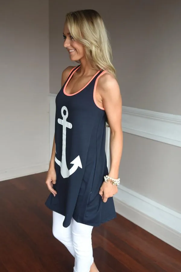 Anchor Tank Top ~ Coral