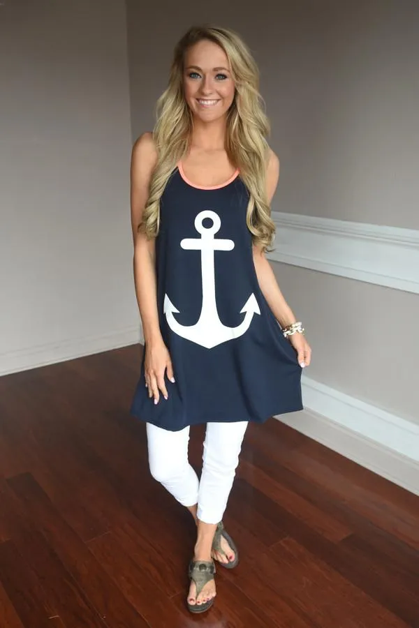 Anchor Tank Top ~ Coral
