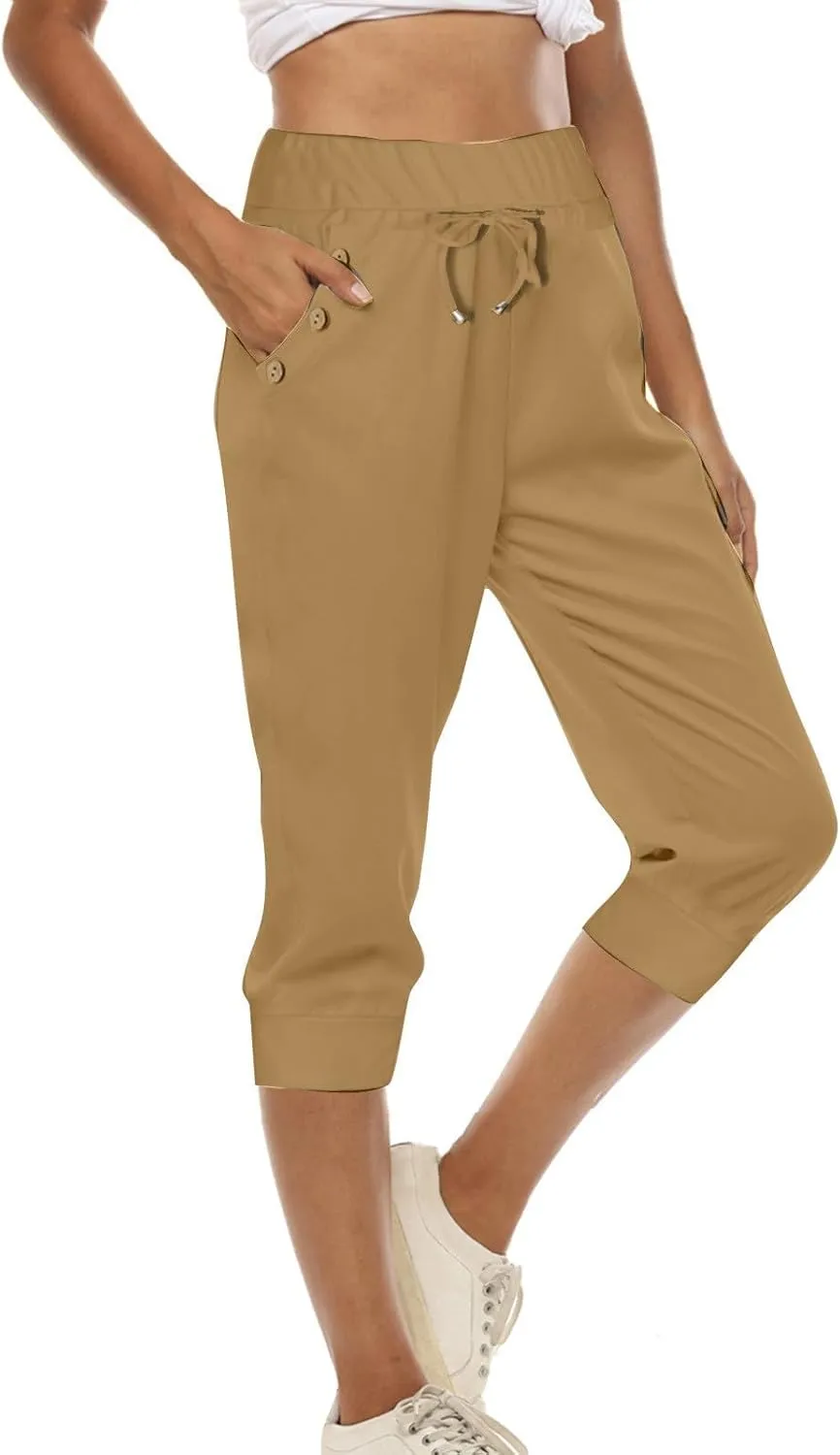 Athletic Works Capris for Women Plus Size Cropped Joggers Drawstring Yoga Pants Pockets Soft Sweatpants