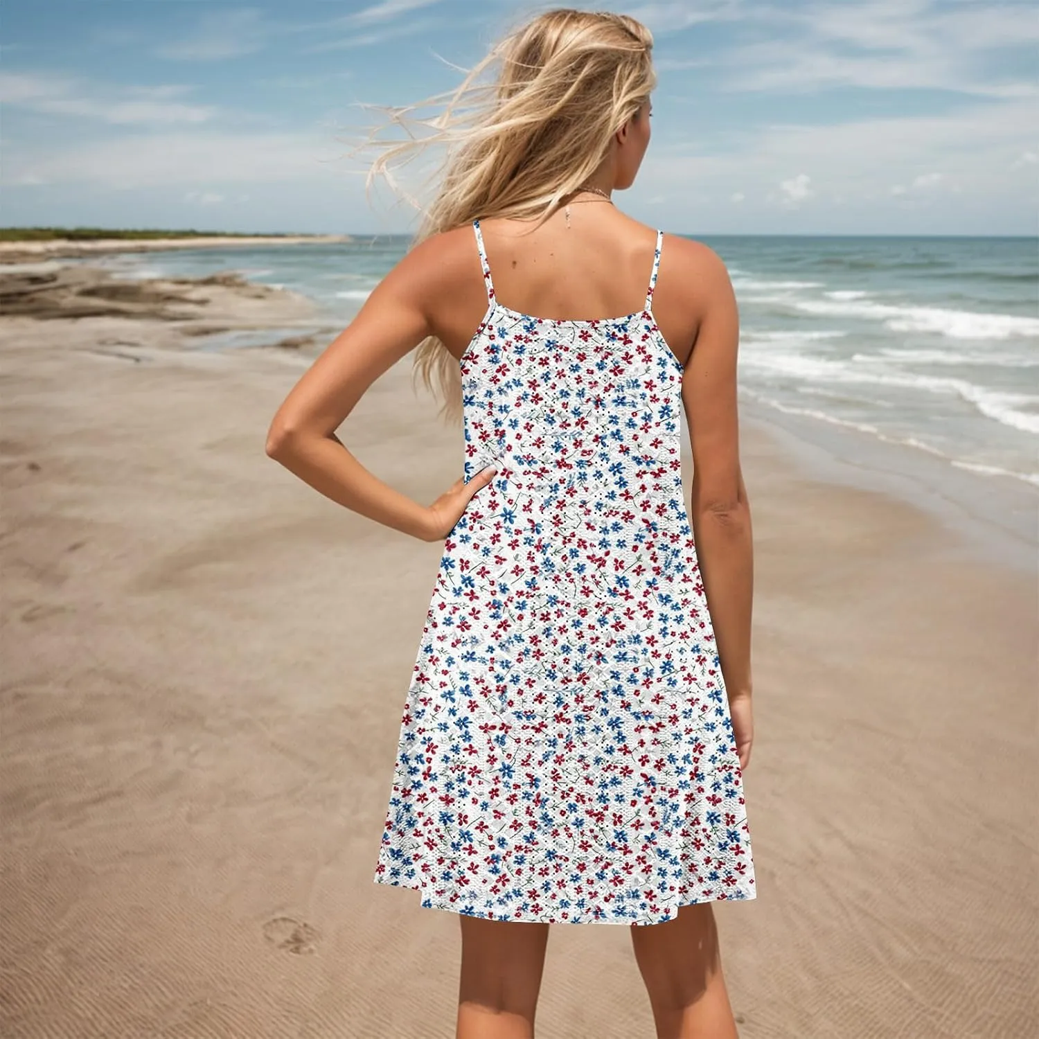 Beach Cover Ups for Women Plus Size 2025 Eyelet Casual Sleeveless Sun Dress Spaghetti Strap Midi Boho Floral Dress