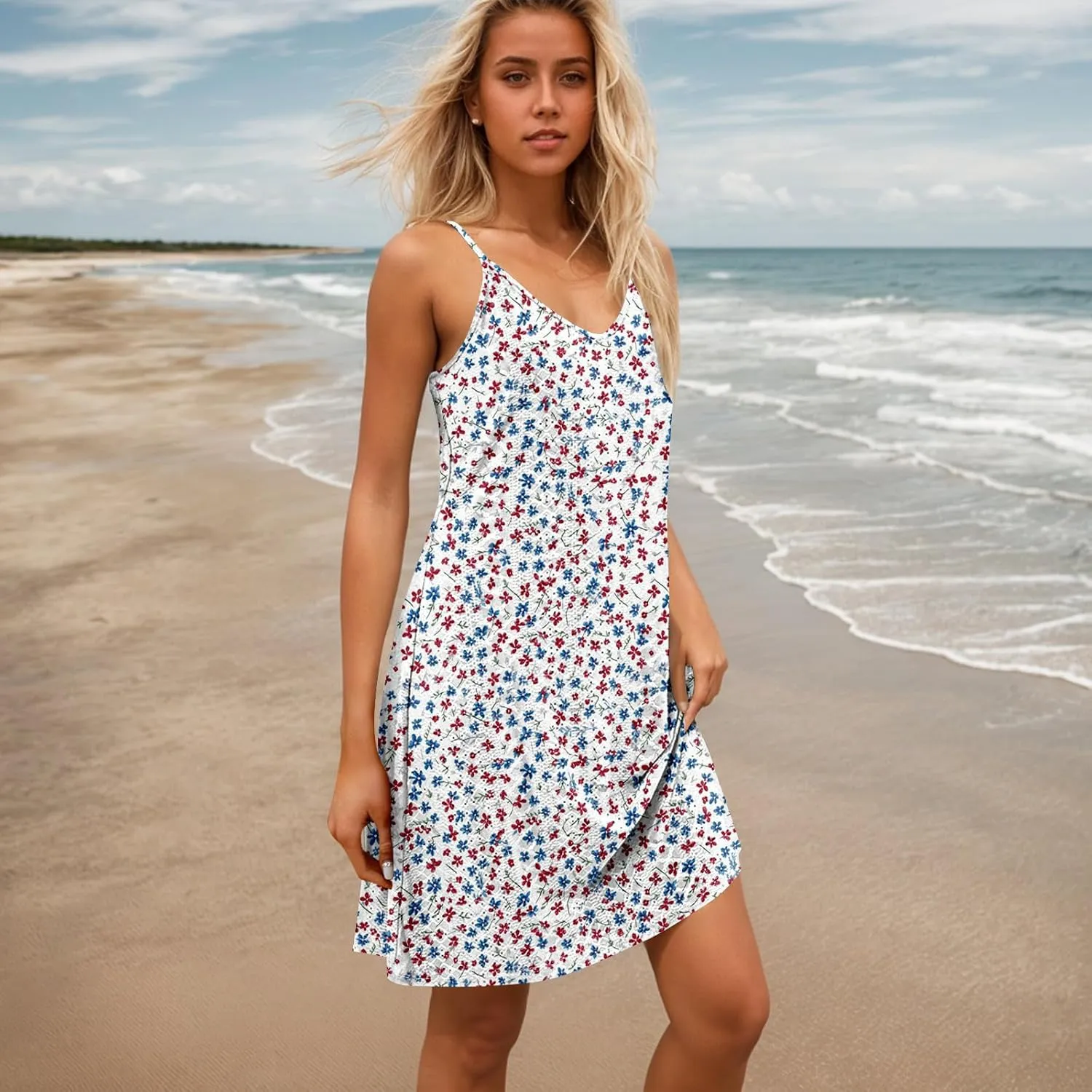 Beach Cover Ups for Women Plus Size 2025 Eyelet Casual Sleeveless Sun Dress Spaghetti Strap Midi Boho Floral Dress