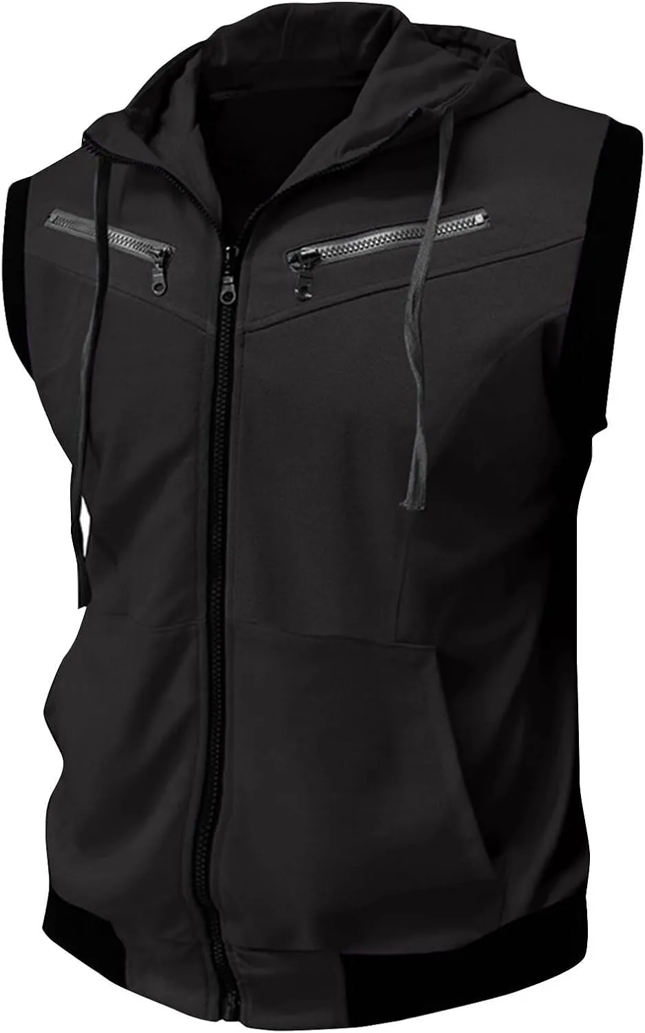 Cambkatl Men's Summer Full Zip Sleeveless Hoodie Lightweight Casual Beach Workout Tank Top with Pockets