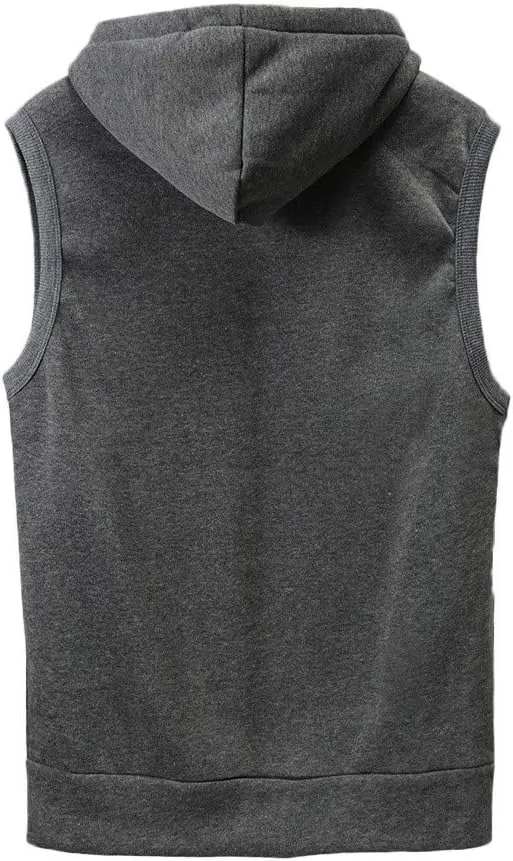 Casual Solid Sleeveless Hooded Jackets for Men Full Zip Up Lightweight Hoodies Sweatshirt Workout Gym Vest Tops with Pockets