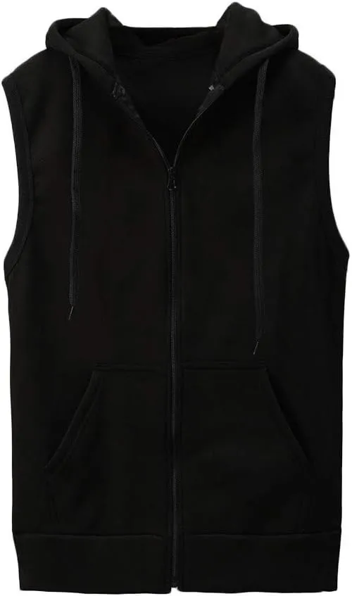 Casual Solid Sleeveless Hooded Jackets for Men Full Zip Up Lightweight Hoodies Sweatshirt Workout Gym Vest Tops with Pockets