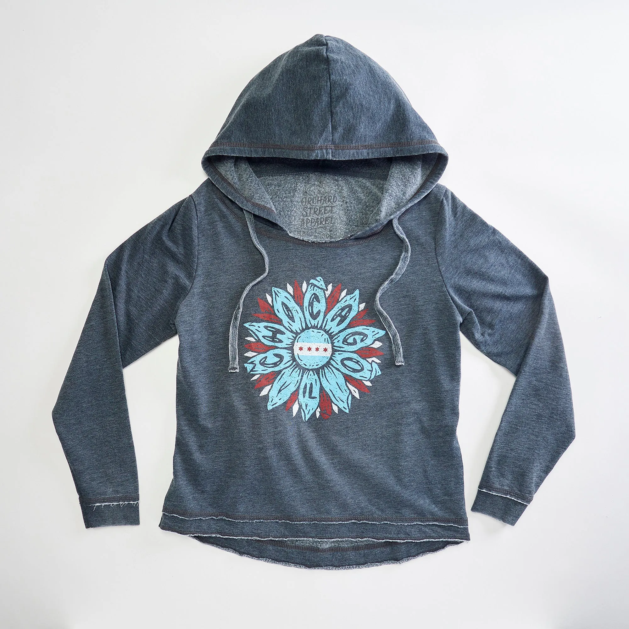 Chicago Flower Slub Ladies Triblend Lightweight Hoodie