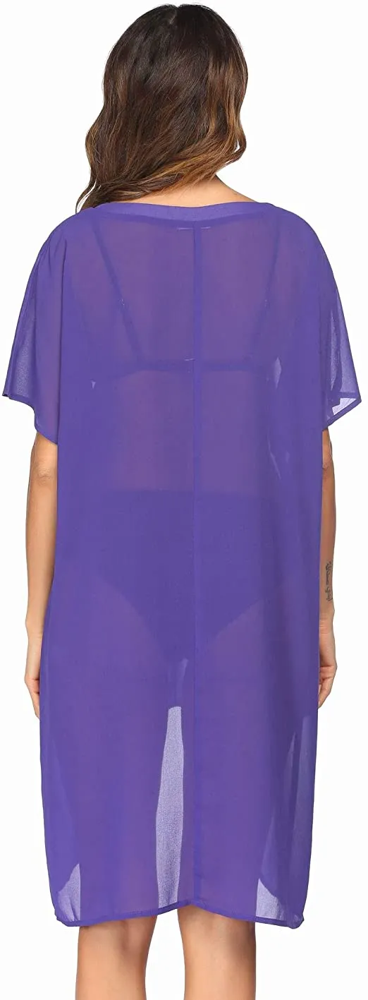 Chiffon White Mesh V Neck Hi Lo Swimwear Cover Up