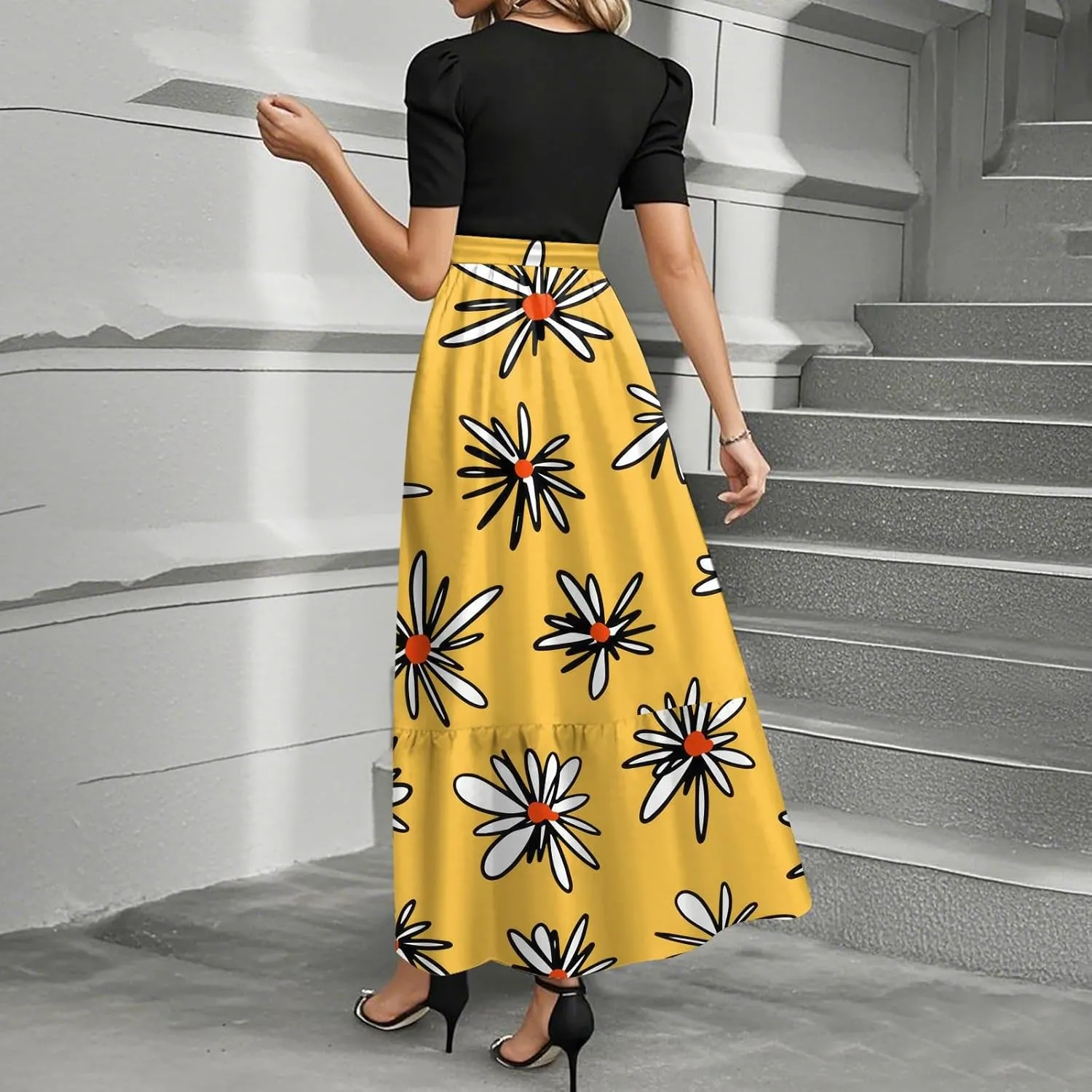 Church Dresses for Women Summer Short Sleeve Floral Long Dress Elegant Party Cocktail A Line Flowy Maxi Dress