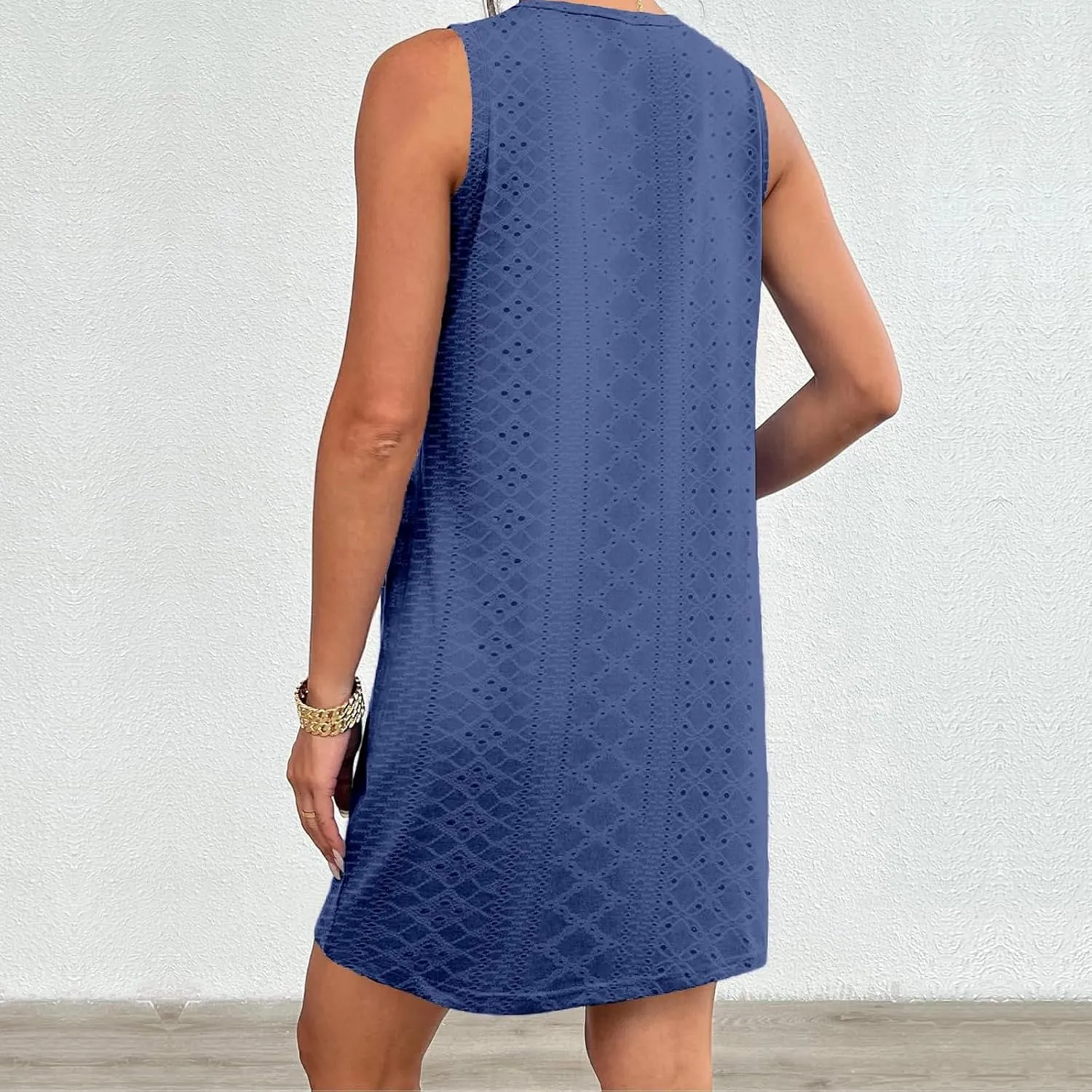 Coverup Summer Dresses for Women Fashion Mini Dress Breathable Eyelet Sleeveless Tank Dress A Line Dresses with Pockets