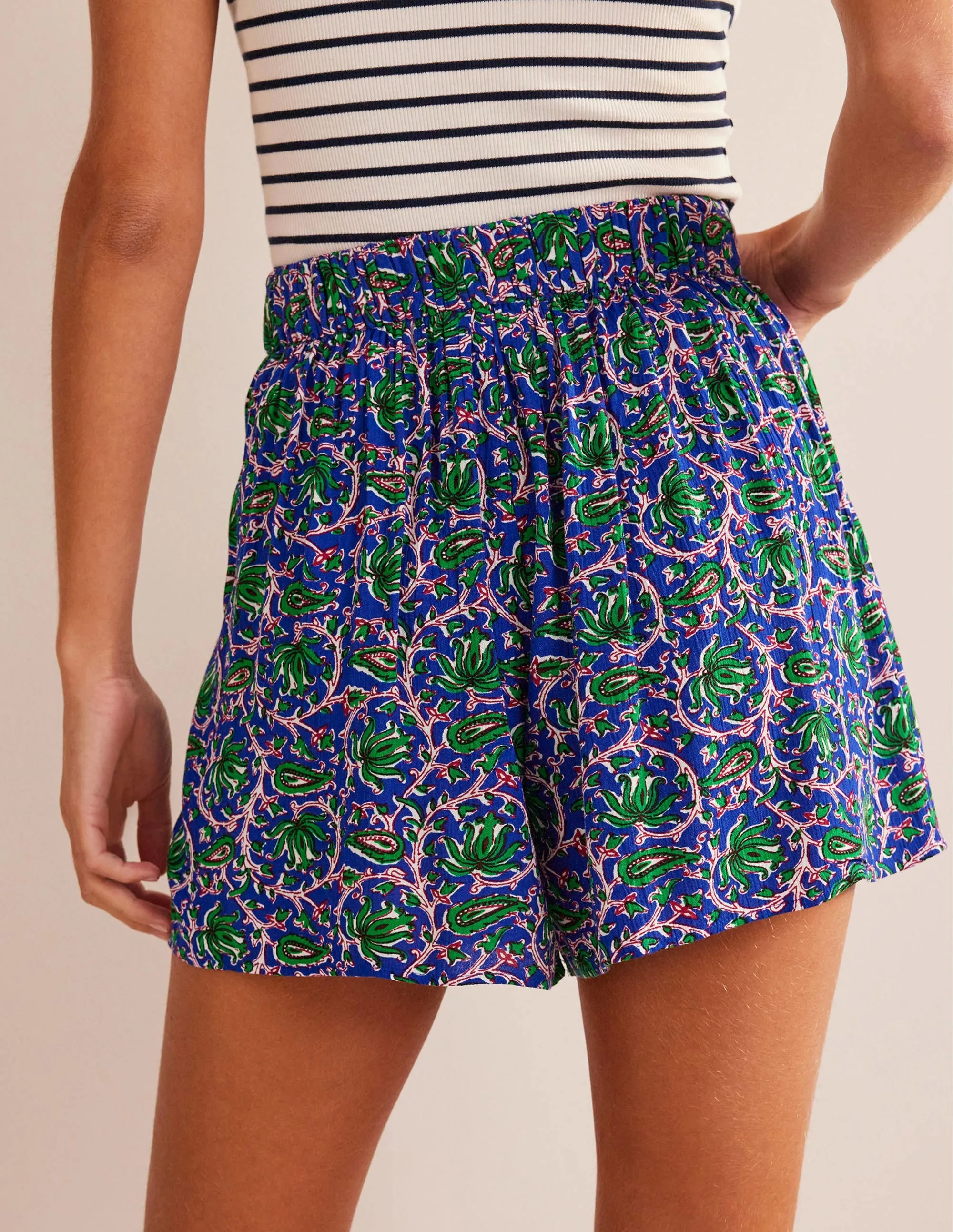 Crinkle Shorts-Blue Wave, Botanic Vine