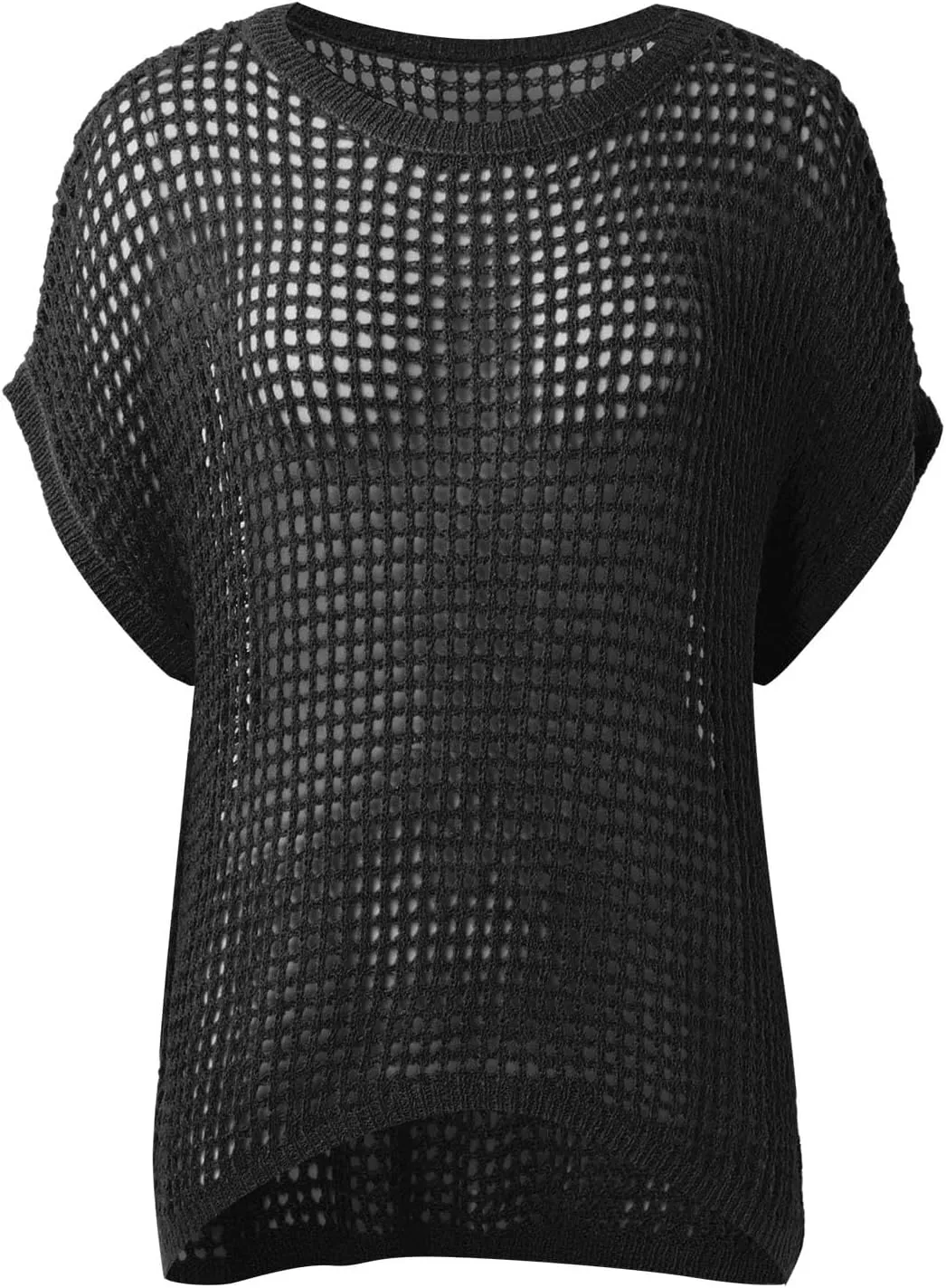 Crochet Tops for Women Summer Scoop Neck Off Shoulder Sweater Beach Coverup Short Sleeve Hollow Out Knit Pullover Top