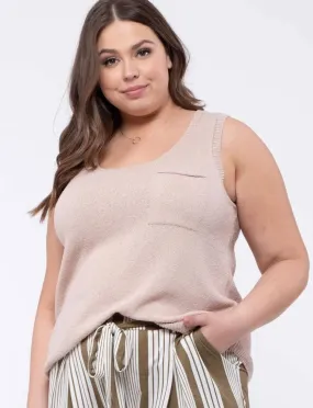 Curvy Tan Back Button Sweater Tank