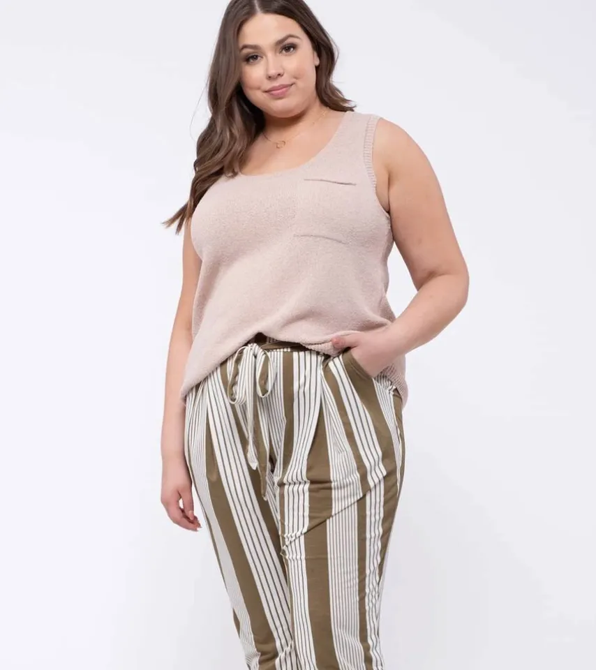 Curvy Tan Back Button Sweater Tank