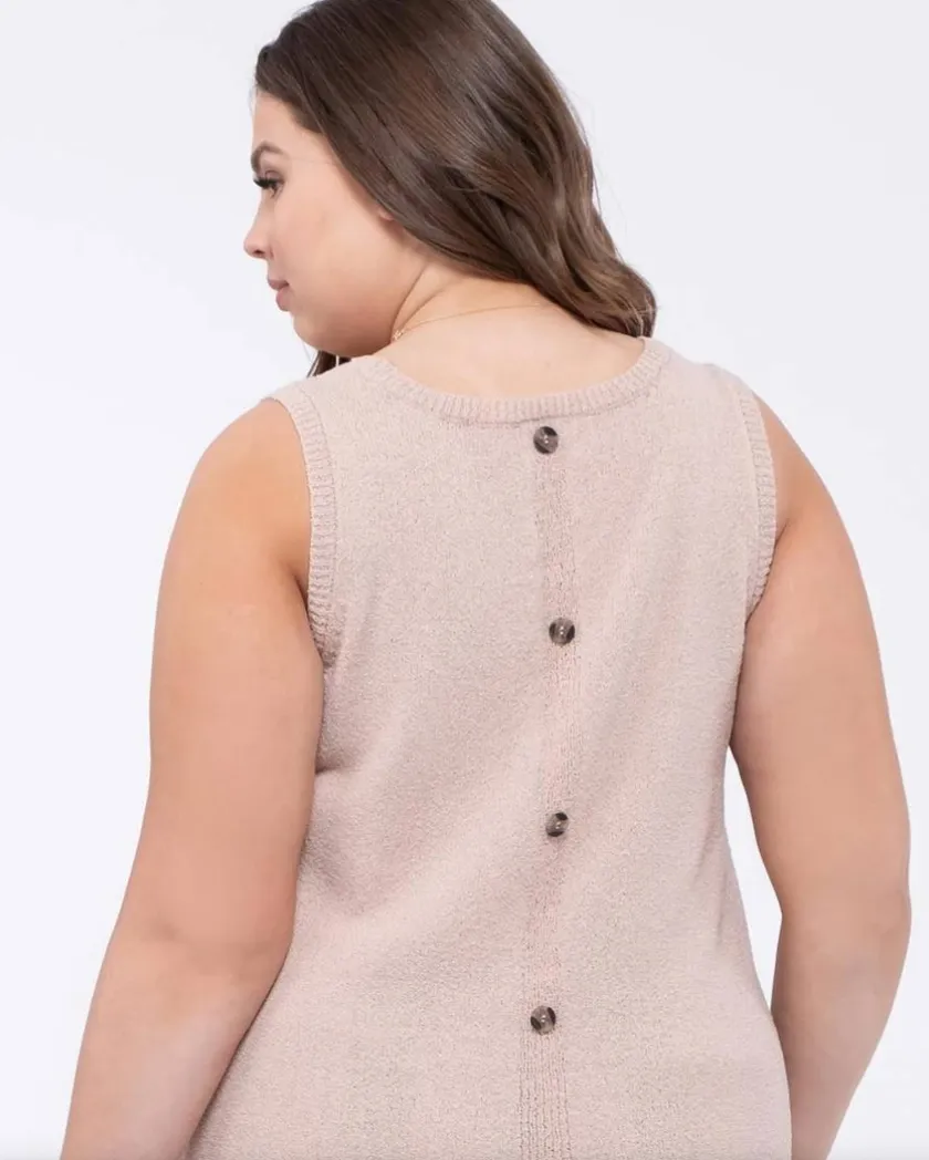 Curvy Tan Back Button Sweater Tank