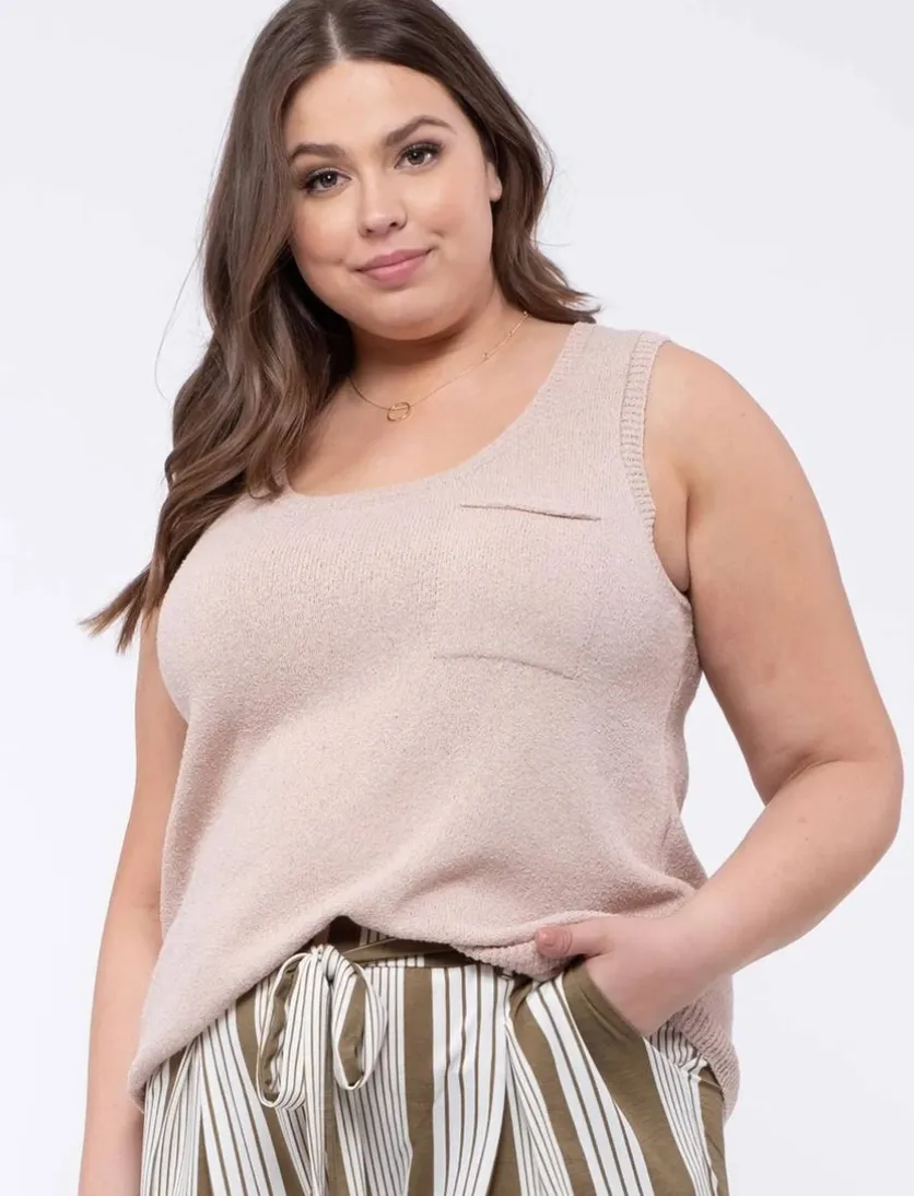 Curvy Tan Back Button Sweater Tank