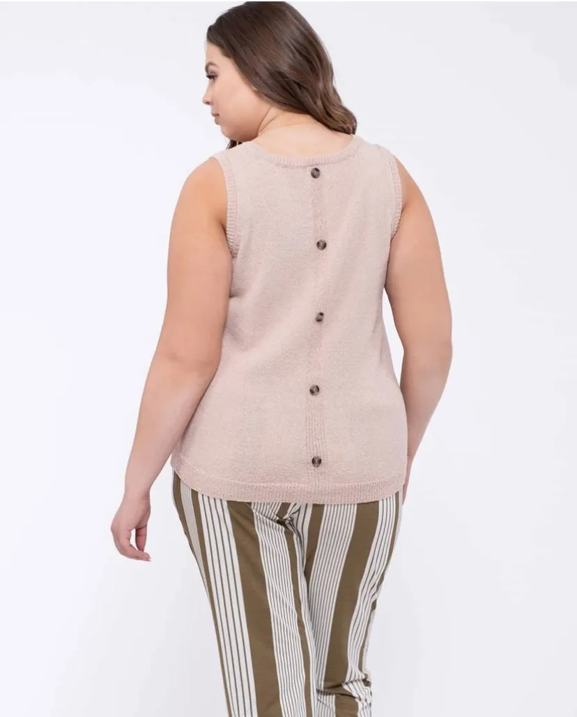 Curvy Tan Back Button Sweater Tank