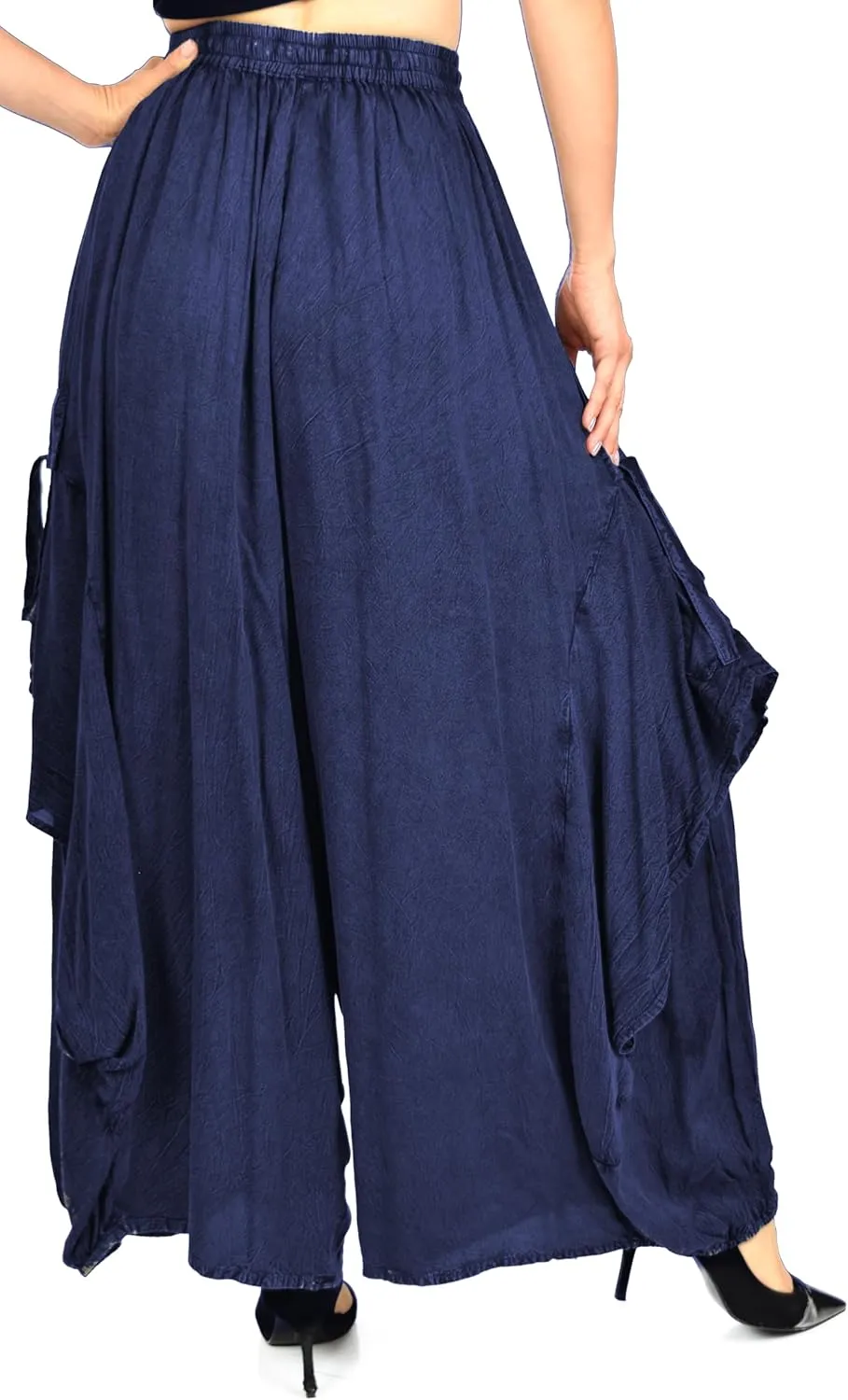 Dare2BStylish Women Loose Fit Elastic Waist Boho Wide Leg Palazzo Pants