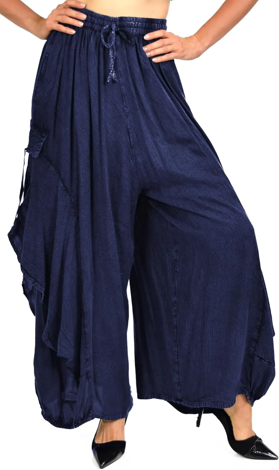 Dare2BStylish Women Loose Fit Elastic Waist Boho Wide Leg Palazzo Pants