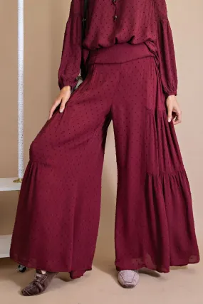 Easel Swiss Dot Wide Palazzo Pants -  Deep Plum