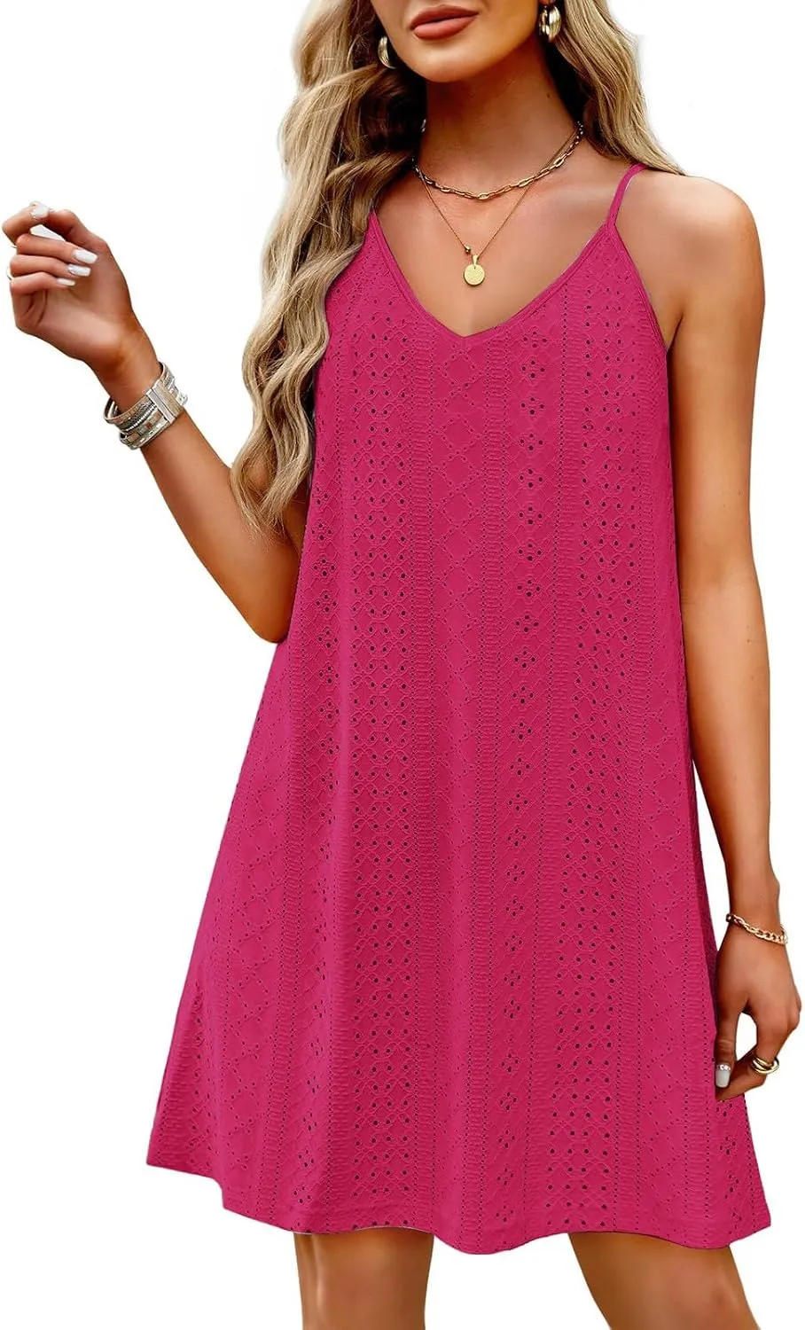 Eyelet Dresses for Women 2025 Beach Cover Up Casual Boho Floral Dress Vacation Sleeveless Cute Midi Tank Top Dress