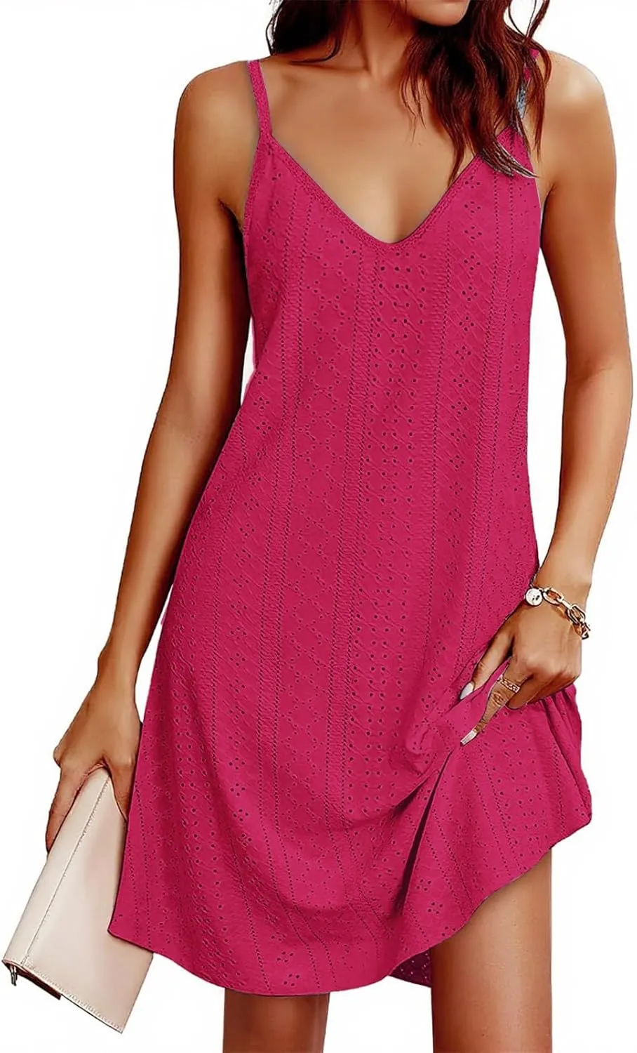 Eyelet Dresses for Women 2025 Beach Cover Up Casual Boho Floral Dress Vacation Sleeveless Cute Midi Tank Top Dress