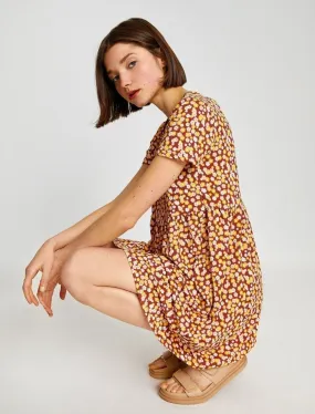 Floral Mini T-Shirt Summer Dress in Brown