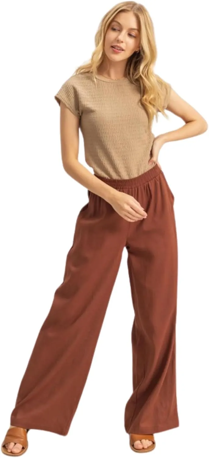 Front Tie Waist Tiered Palazzo Pants (US, Alpha, Medium, Regular, Regular, Chocolate)