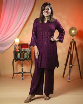 Gehra Jamun Chikankari Kurta & Palazzo - Set of 2