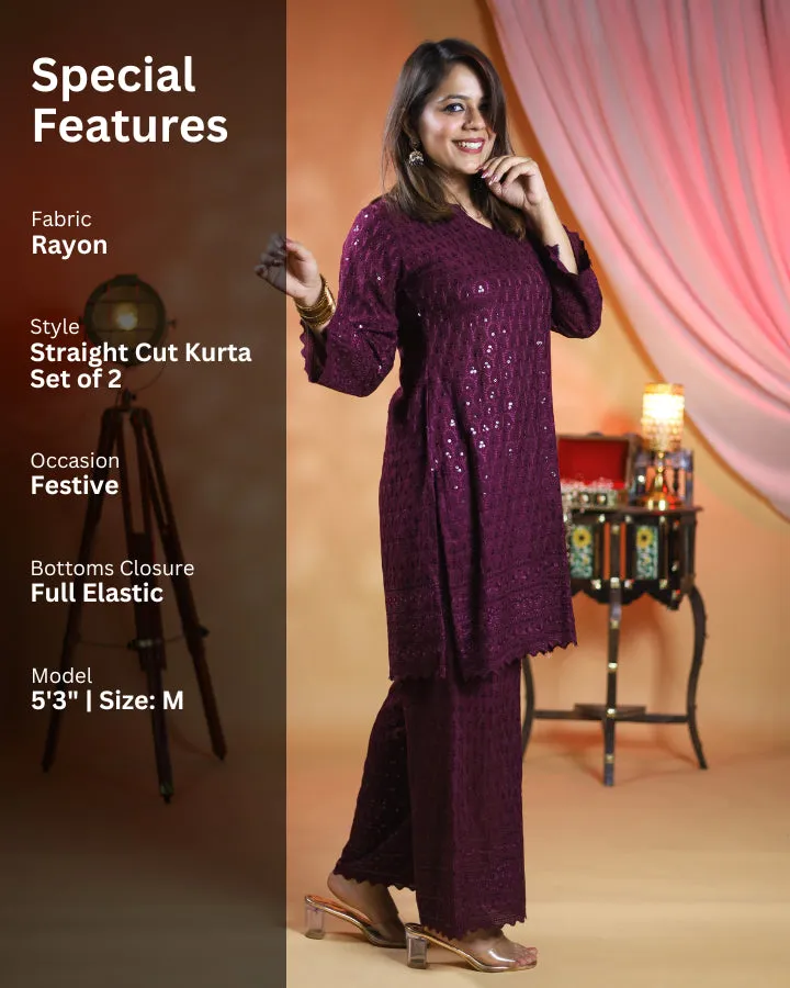 Gehra Jamun Chikankari Kurta & Palazzo - Set of 2