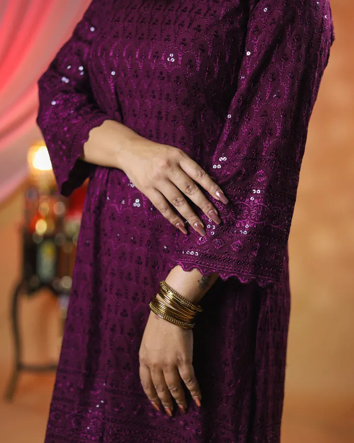 Gehra Jamun Chikankari Kurta & Palazzo - Set of 2