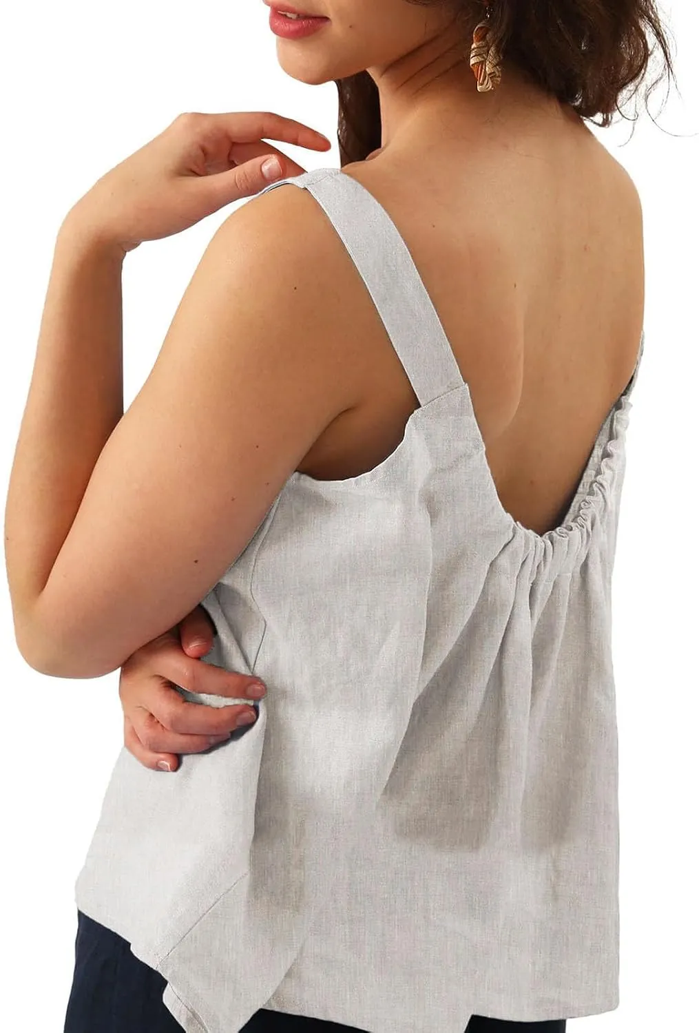 HGps8w Cotton Linen Tank Top for Womens Lightweight Summer Square Neck Tunic Shirts Loose Fit Casual Sleeveless Blouse