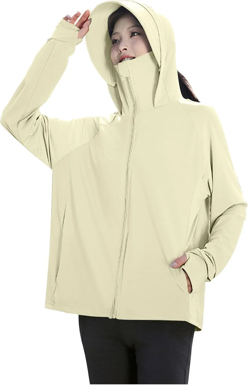 HGps8w Women's UPF 50  Sun Protection Hoodie Jacket Quick Dry Lightweight Long Sleeve Fishing Hiking Sun Shirt with Pockets
