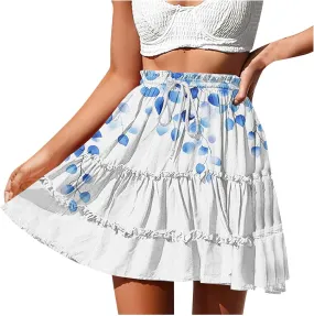High Waist Floral Mini Skirts for Women Boho Style Beach Short Skirt Flower Print Hawaiian Pleated Half Dress