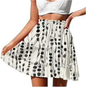 High Waist Floral Mini Skirts for Women Boho Style Beach Short Skirt Flower Print Hawaiian Pleated Half Dress
