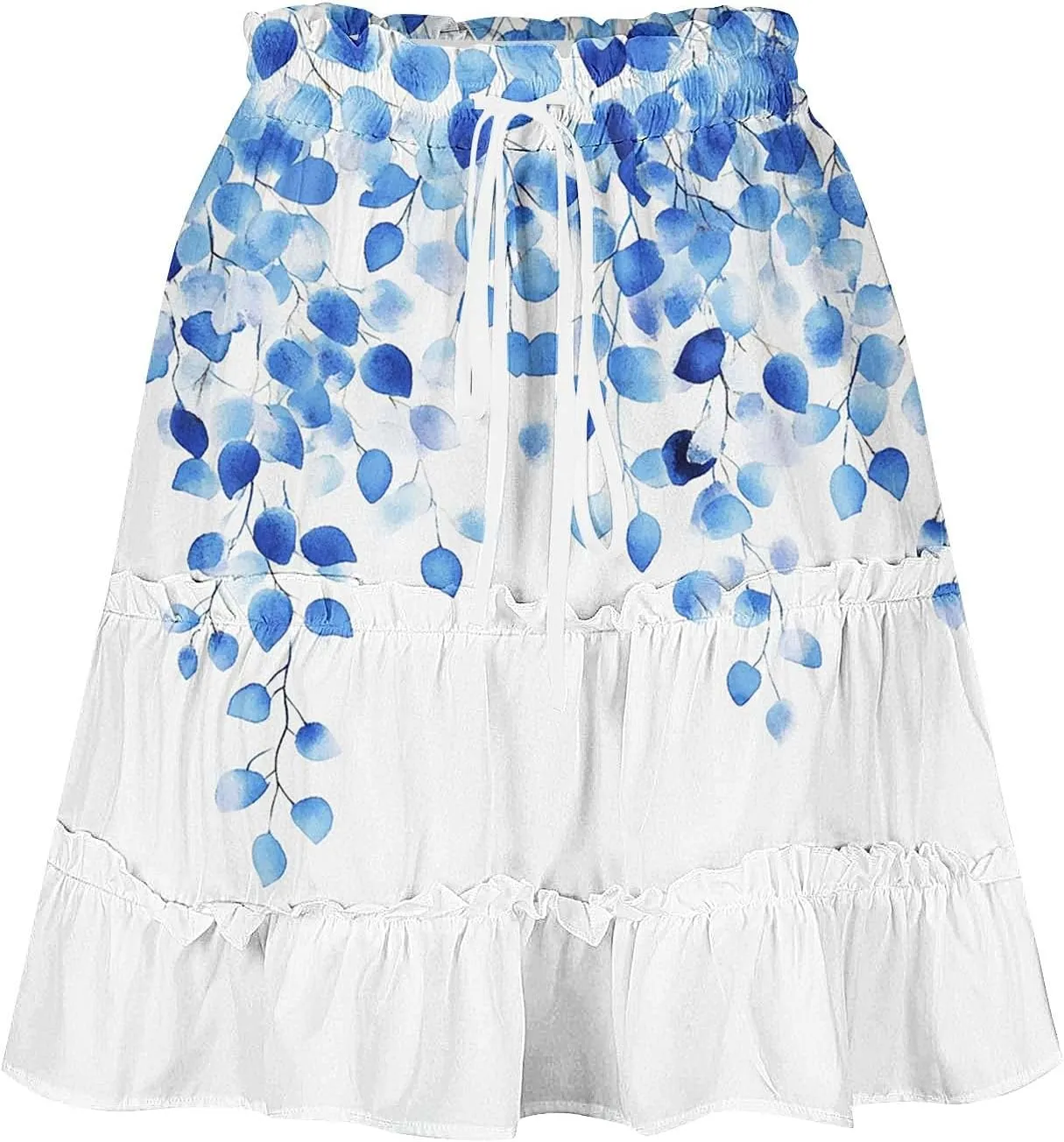 High Waist Floral Mini Skirts for Women Boho Style Beach Short Skirt Flower Print Hawaiian Pleated Half Dress