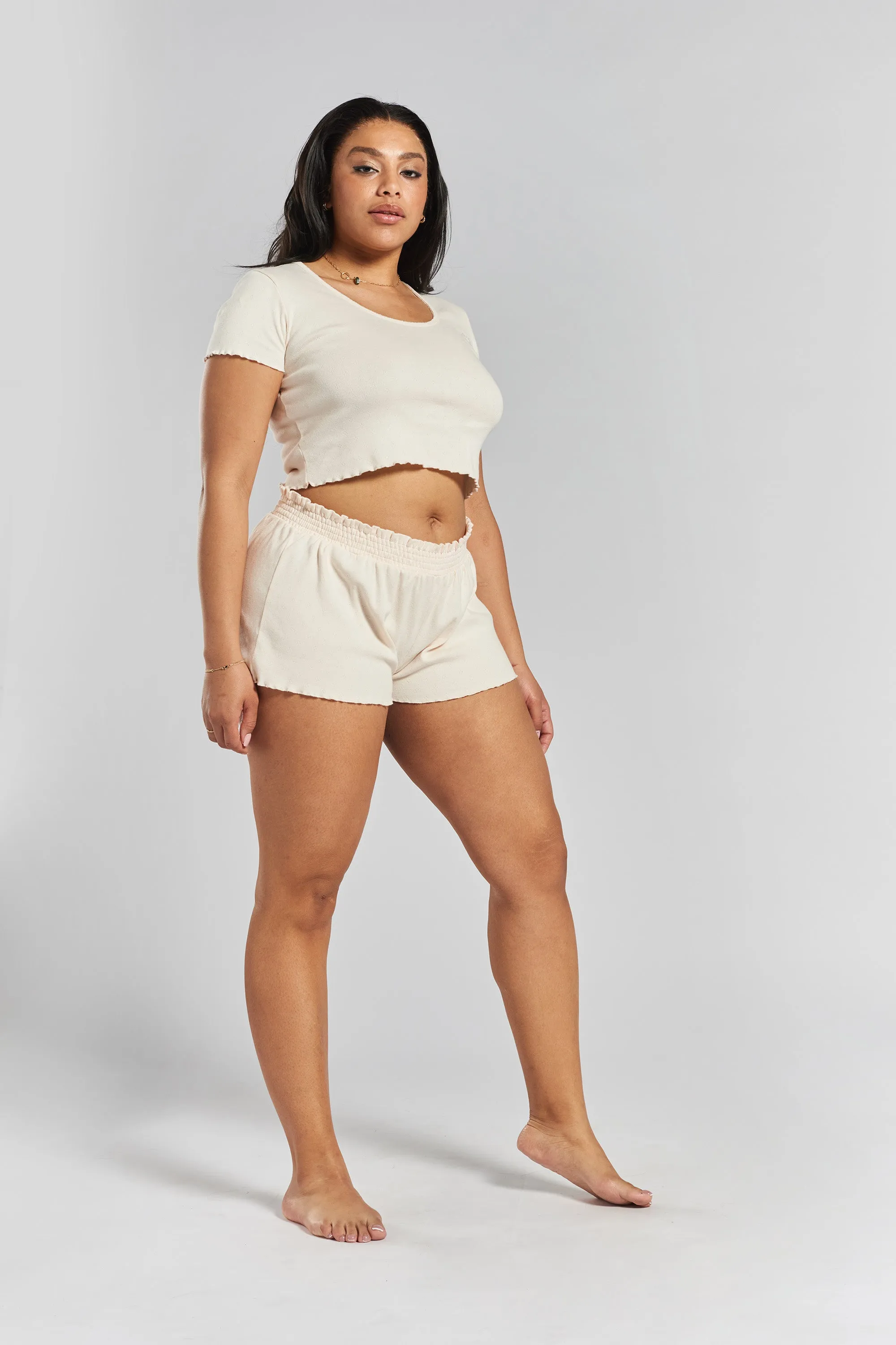 Hinoki pointelle ethical-cotton pyjama shorts - Shoreline Peach