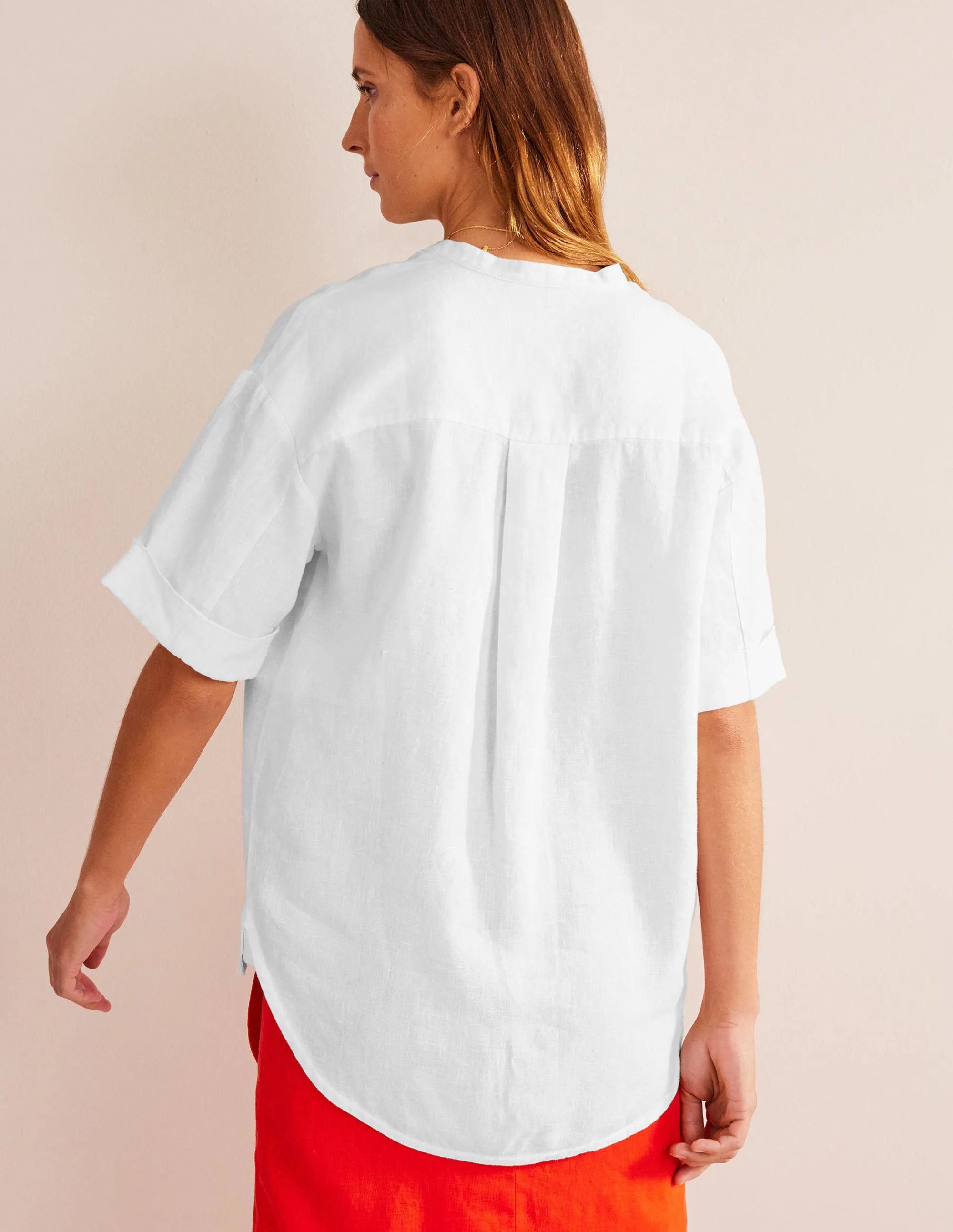 Kimono Sleeve Linen Shirt-White