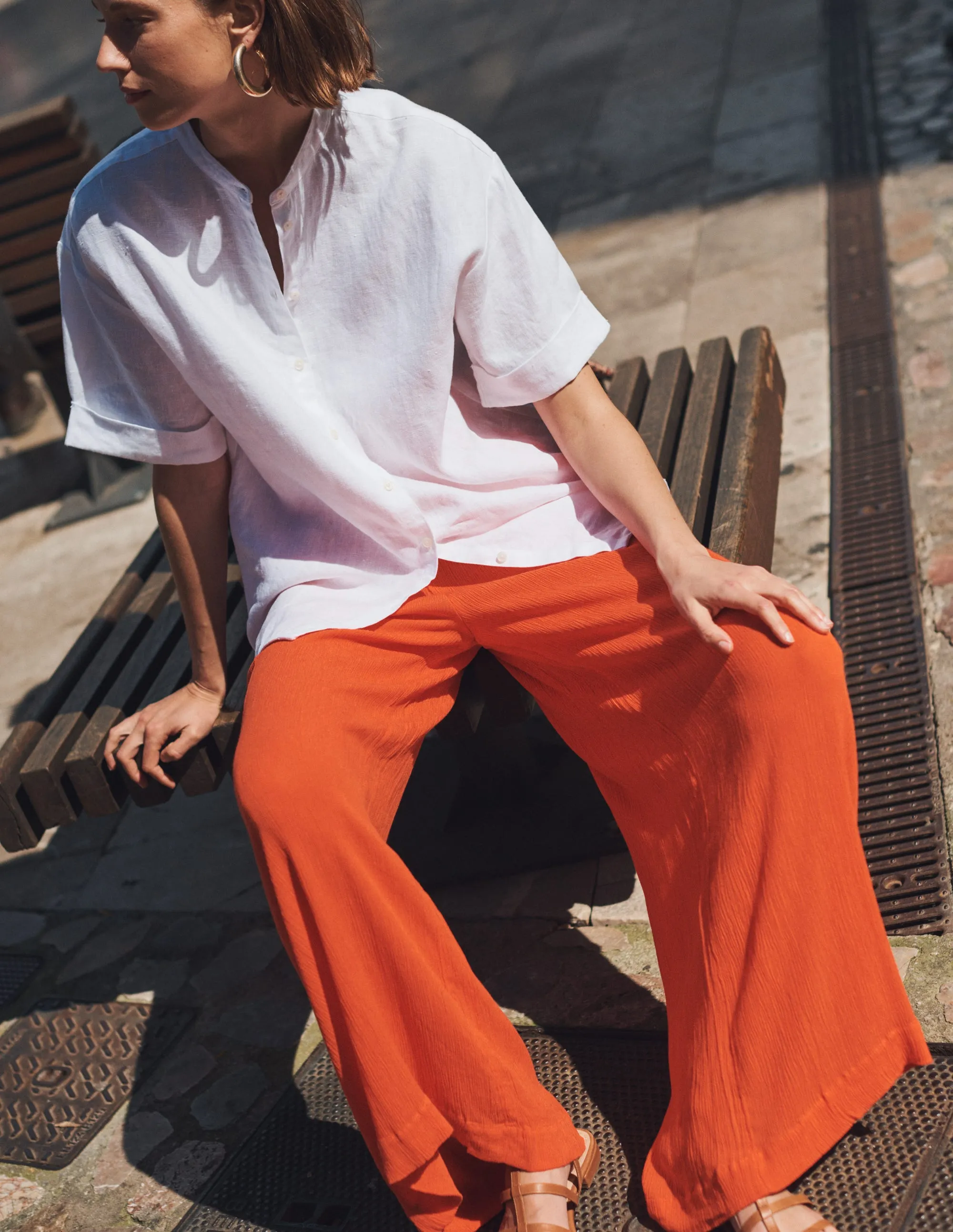 Kimono Sleeve Linen Shirt-White