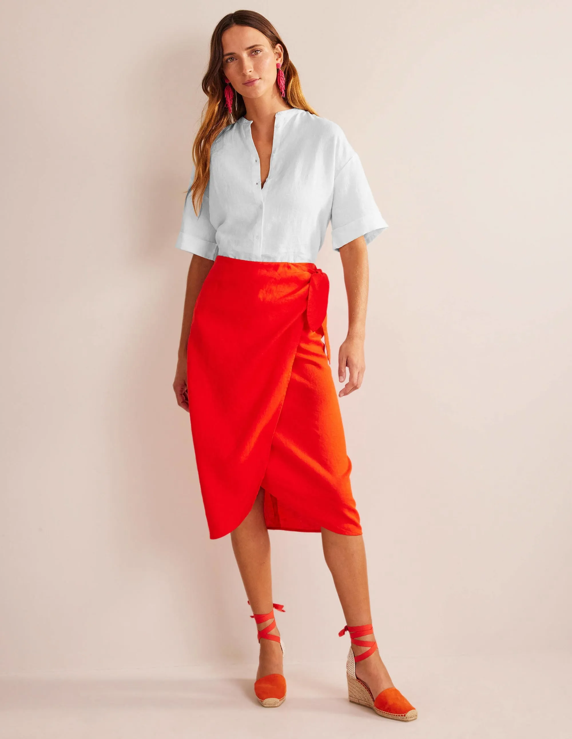 Kimono Sleeve Linen Shirt-White