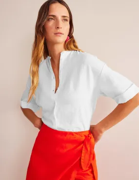 Kimono Sleeve Linen Shirt-White