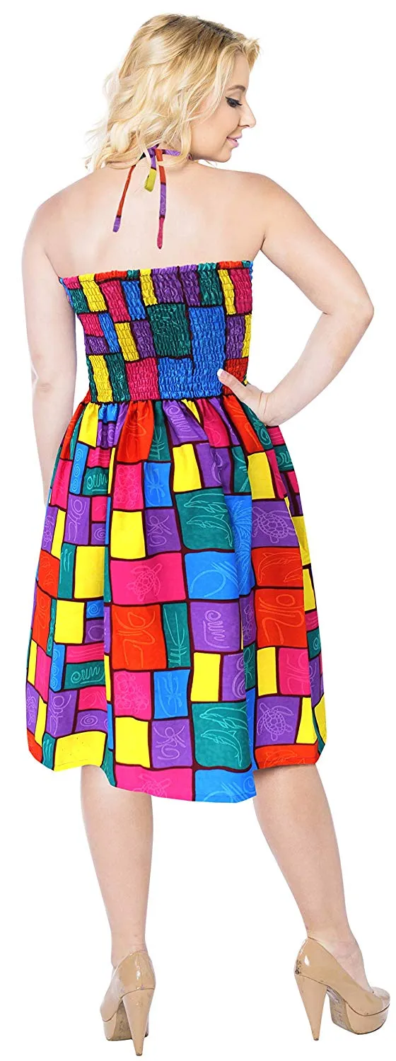 La Leela Likre Stretchy Casual Halter Smocked Partywear Short Tube Dress Maxi