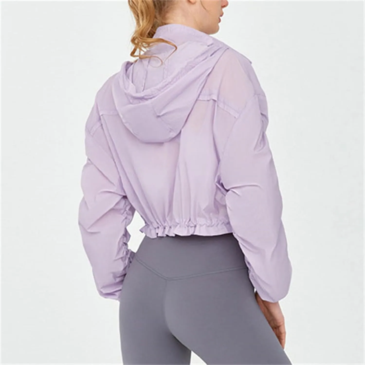 Lightweight Sun Jacket Women Girls UV Protect Full Zip Shirt Ruched Long Sleeve Hoodie Breathable Cool Cropped Jackets