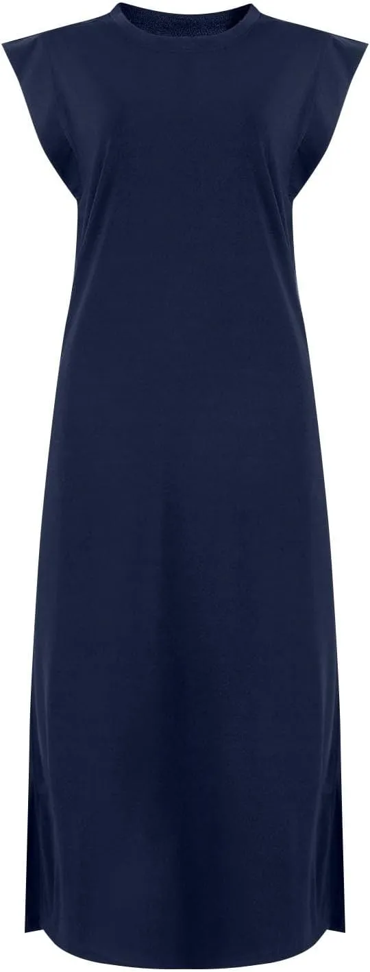 Long Maxi Dresses for Women Summer Casual Dress Crewneck Sleeveless Sundress Loose Fit Split Beach Dress with Pocket